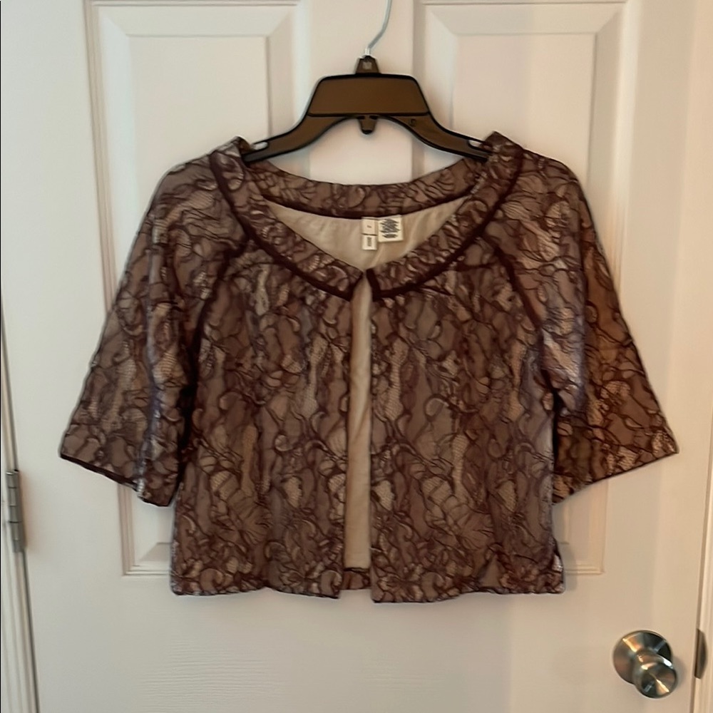 Anthropologie Moth Brown Cropped Flutter Sleeve Sweater